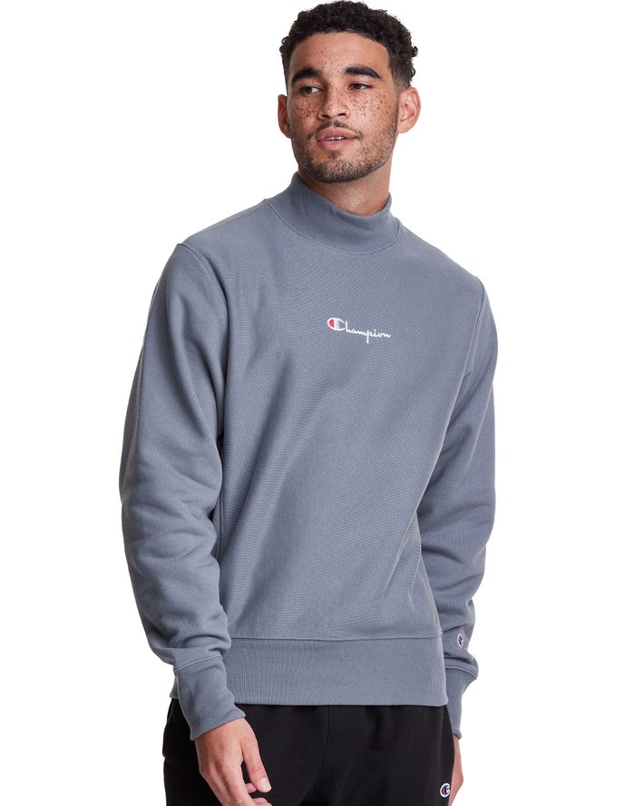 Champion Mens Sweatshirt NZ - Reverse Weave Mock Neck Crew Grey ( 5647-ZRXEO )